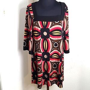 Tiana B. Colorful Dress with Black Trim,  Size XL